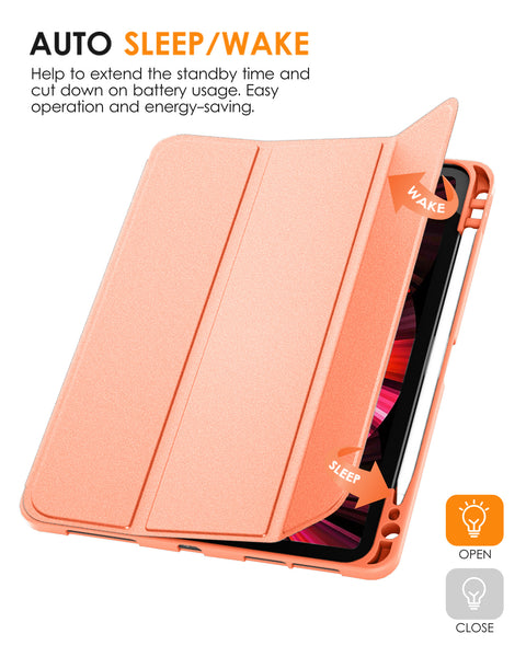 DTTO Case for iPad Pro 11 inch 4th/3rd/2nd/1st Generation 2022/2021/2020/2018, Slim Trifold Stand Soft TPU Back Cover with Built-in Pencil Holder,Also Fit iPad Air 5/4, [Auto Sleep/Wake],Navy Blue