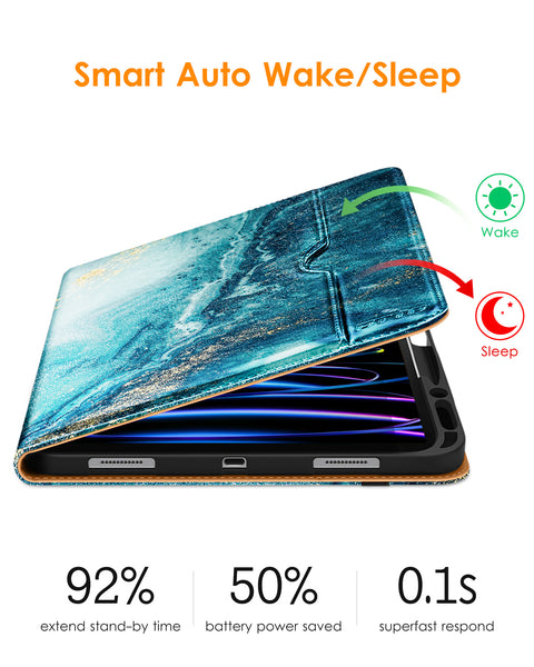 DTTO iPad Pro 12.9 6th / 5th / 4th / 3rd Generation Case 2022/2021/2020/2018, Premium Leather Folio Stand Cover with Built-in Apple Pencil Holder -Auto Wake/Sleep and Multi Viewing Angles,Brown