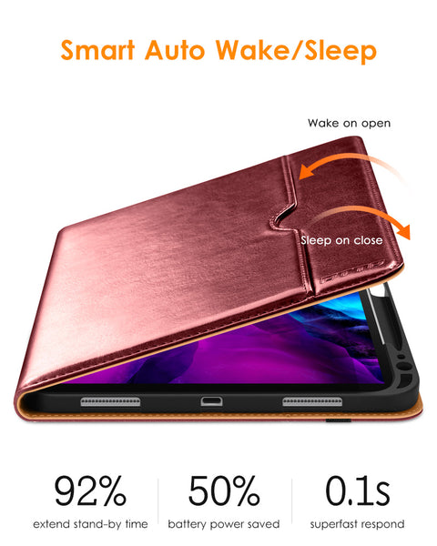 DTTO iPad Pro 12.9 6th / 5th / 4th / 3rd Generation Case 2022/2021/2020/2018, Premium Leather Folio Stand Cover with Built-in Apple Pencil Holder -Auto Wake/Sleep and Multi Viewing Angles,Brown