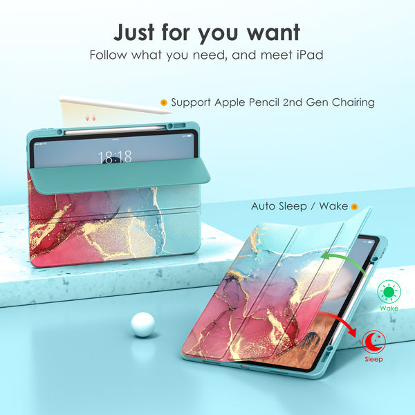 DTTOCASE iPad Pro 12.9 Case 6th / 5th / 4th / 3rd Generation 2022/2021 / 2020/2018,12.9 inch Clear Back Cover[Built-in Pencil Holder,Auto Sleep/Wake,Camera Protection] for iPad Pro-Blue Purple