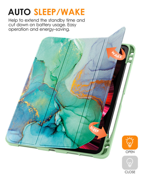 DTTO Case for iPad Pro 11 inch 4th/3rd/2nd/1st Generation 2022/2021/2020/2018, Slim Trifold Stand Soft TPU Back Cover with Built-in Pencil Holder,Also Fit iPad Air 5/4, [Auto Sleep/Wake],Navy Blue