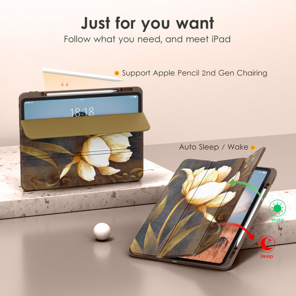 DTTOCASE iPad Pro 12.9 Case 6th / 5th / 4th / 3rd Generation 2022/2021 / 2020/2018,12.9 inch Clear Back Cover[Built-in Pencil Holder,Auto Sleep/Wake,Camera Protection] for iPad Pro-Blue Purple