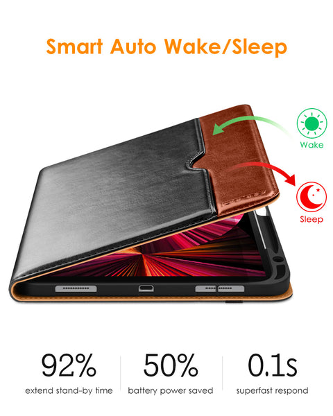 DTTO Case for iPad Pro 11 Inch 4th/3rd/2nd/1st Generation 2022/2021/2020/2018,Premium PU Leather Folio Stand Cover with Hand Strap,Fit iPad Air 4/5 - Auto Wake/Sleep,Multiple Viewing Angles, Brown