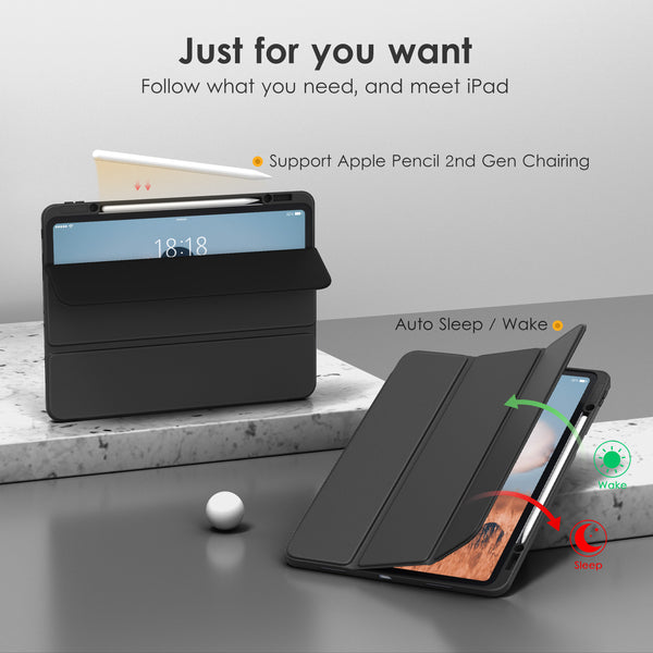 DTTOCASE iPad Pro 12.9 Case 6th / 5th / 4th / 3rd Generation 2022/2021 / 2020/2018,12.9 inch Clear Back Cover[Built-in Pencil Holder,Auto Sleep/Wake,Camera Protection] for iPad Pro-Blue Purple