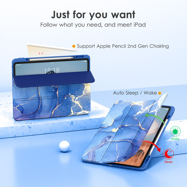 DTTOCASE iPad Pro 12.9 Case 6th / 5th / 4th / 3rd Generation 2022/2021 / 2020/2018,12.9 inch Clear Back Cover[Built-in Pencil Holder,Auto Sleep/Wake,Camera Protection] for iPad Pro-Blue Purple