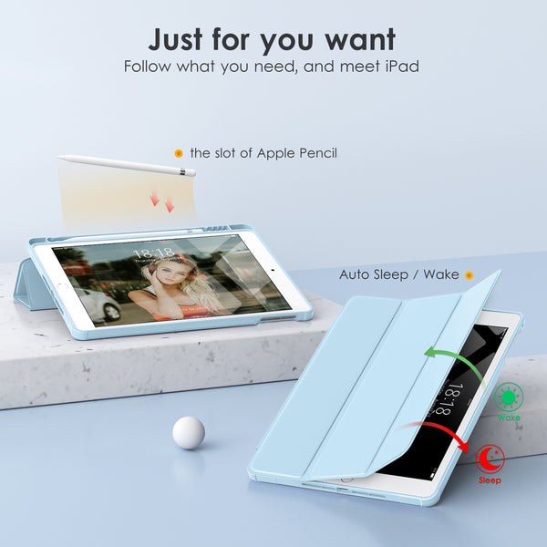 DTTOCASE for iPad 6th / 5th Generation 9.7 inch Case (2018/2017), iPad Air 2 & 1 (2014/2013) Case, Clear Back, Smart Cover [Built-in Pencil Holder, Auto Sleep/Wake] - Rose Gold