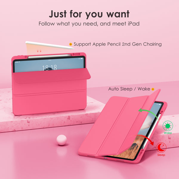 DTTOCASE iPad Pro 12.9 Case 6th / 5th / 4th / 3rd Generation 2022/2021 / 2020/2018,12.9 inch Clear Back Cover[Built-in Pencil Holder,Auto Sleep/Wake,Camera Protection] for iPad Pro-Blue Purple