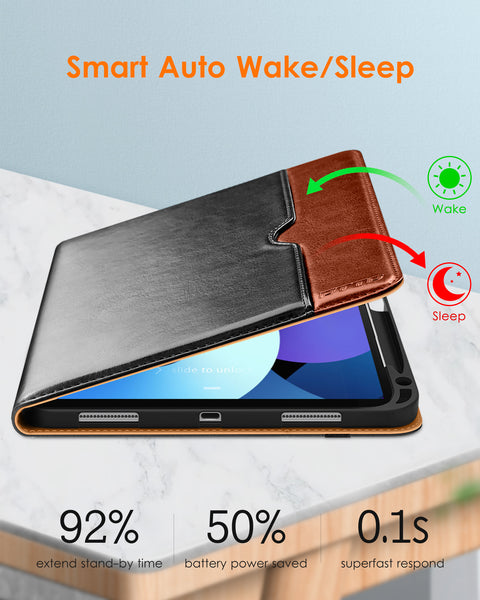 DTTO iPad Air 5th Generation Case (2022) / iPad Air 4th Generation Case (2020) 10.9 Inch, Premium Leather Business Folio Stand Cover with Pencil Holder [2nd Pencil Charging] for iPad Air 5/4, Brown