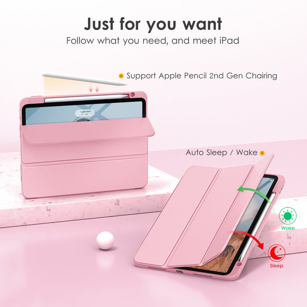 DTTOCASE for iPad Air Case 5th / 4th Generation 10.9 Inch (2022/2020),iPad Pro 11 Inch Case with Transparent Shockproof Back Cover[Built-in Pencil Holder,Auto Sleep/Wake,Camera Protection]-Blue Purple