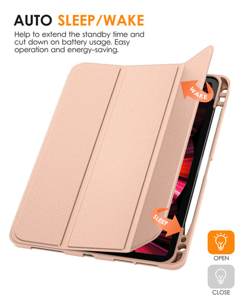 DTTO Case for iPad Pro 11 inch 4th/3rd/2nd/1st Generation 2022/2021/2020/2018, Slim Trifold Stand Soft TPU Back Cover with Built-in Pencil Holder,Also Fit iPad Air 5/4, [Auto Sleep/Wake],Navy Blue