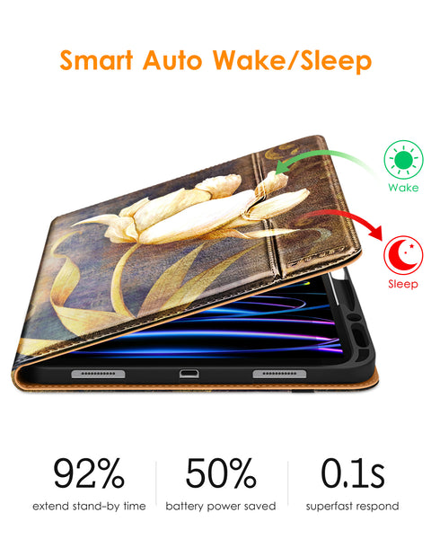 DTTO iPad Pro 12.9 6th / 5th / 4th / 3rd Generation Case 2022/2021/2020/2018, Premium Leather Folio Stand Cover with Built-in Apple Pencil Holder -Auto Wake/Sleep and Multi Viewing Angles,Brown