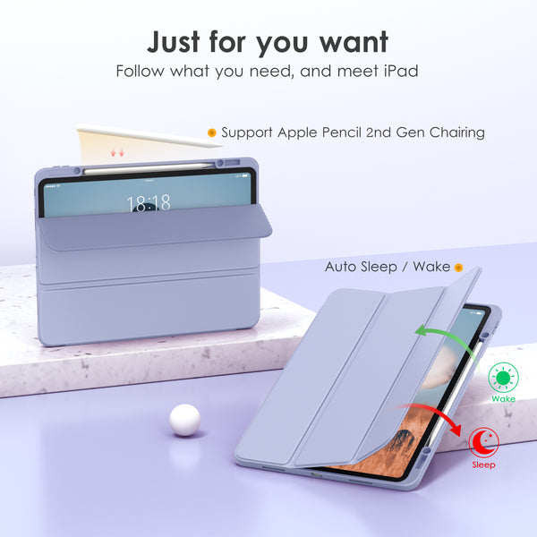 DTTOCASE iPad Pro 12.9 Case 6th / 5th / 4th / 3rd Generation 2022/2021 / 2020/2018,12.9 inch Clear Back Cover[Built-in Pencil Holder,Auto Sleep/Wake,Camera Protection] for iPad Pro-Blue Purple