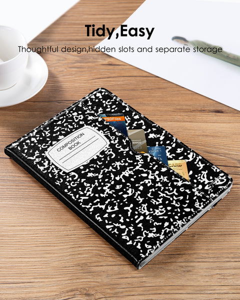 DTTO for iPad 9.7 Inch 5th/6th Generation 2018/2017 Case with Apple Pencil Holder, Premium Leather Folio Stand Cover Case for Apple iPad 9.7 inch, Also Fit iPad Pro 9.7/Air 2/Air - Black