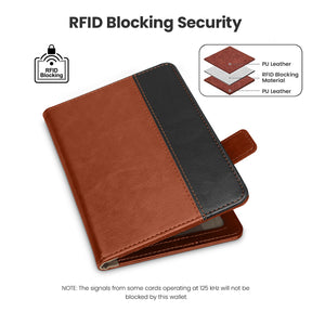 DTTO Passport Holder Cover Wallet, Premium PU Leather RFID Blocking Travel Wallet Case with Vaccine Card Slot for Women Men, Brown Black