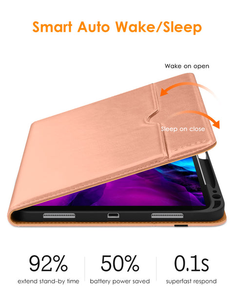 DTTO iPad Pro 12.9 6th / 5th / 4th / 3rd Generation Case 2022/2021/2020/2018, Premium Leather Folio Stand Cover with Built-in Apple Pencil Holder -Auto Wake/Sleep and Multi Viewing Angles,Brown