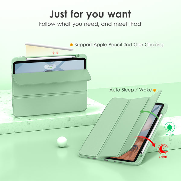 DTTOCASE for iPad Air Case 5th / 4th Generation 10.9 Inch (2022/2020),iPad Pro 11 Inch Case with Transparent Shockproof Back Cover[Built-in Pencil Holder,Auto Sleep/Wake,Camera Protection]-Blue Purple