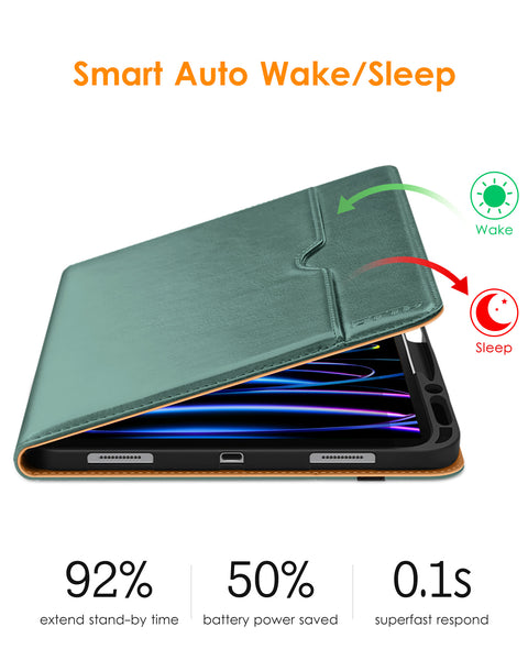 DTTO iPad Pro 12.9 6th / 5th / 4th / 3rd Generation Case 2022/2021/2020/2018, Premium Leather Folio Stand Cover with Built-in Apple Pencil Holder -Auto Wake/Sleep and Multi Viewing Angles,Brown