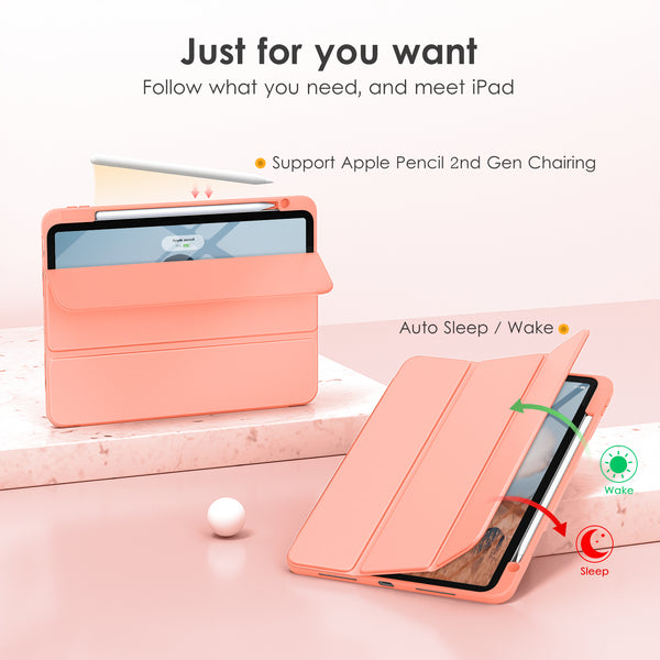 DTTOCASE for iPad Air Case 5th / 4th Generation 10.9 Inch (2022/2020),iPad Pro 11 Inch Case with Transparent Shockproof Back Cover[Built-in Pencil Holder,Auto Sleep/Wake,Camera Protection]-Blue Purple