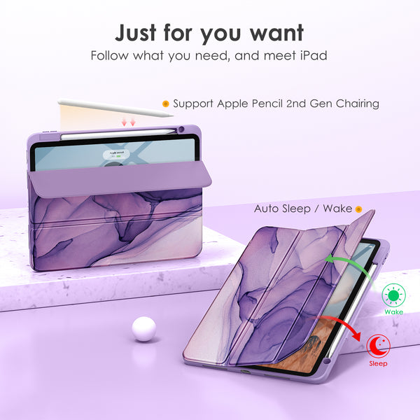 DTTOCASE for iPad Air Case 5th / 4th Generation 10.9 Inch (2022/2020),iPad Pro 11 Inch Case with Transparent Shockproof Back Cover[Built-in Pencil Holder,Auto Sleep/Wake,Camera Protection]-Blue Purple