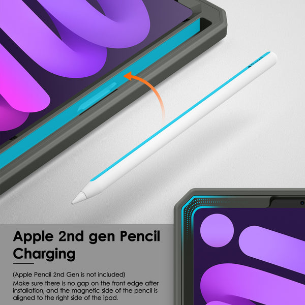 DTTO Shockproof Case for iPad Mini 6 2021, Dual Layer Full Body Tough Rugged Stand Cover Case, Built-in Screen Protector and Pencil Holder for iPad Mini 6 8.3 inch 2021 Release, Deep Black