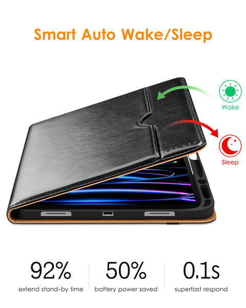 DTTO iPad Pro 12.9 6th / 5th / 4th / 3rd Generation Case 2022/2021/2020/2018, Premium Leather Folio Stand Cover with Built-in Apple Pencil Holder -Auto Wake/Sleep and Multi Viewing Angles,Brown