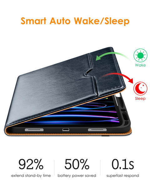 DTTO iPad Pro 12.9 6th / 5th / 4th / 3rd Generation Case 2022/2021/2020/2018, Premium Leather Folio Stand Cover with Built-in Apple Pencil Holder -Auto Wake/Sleep and Multi Viewing Angles,Brown