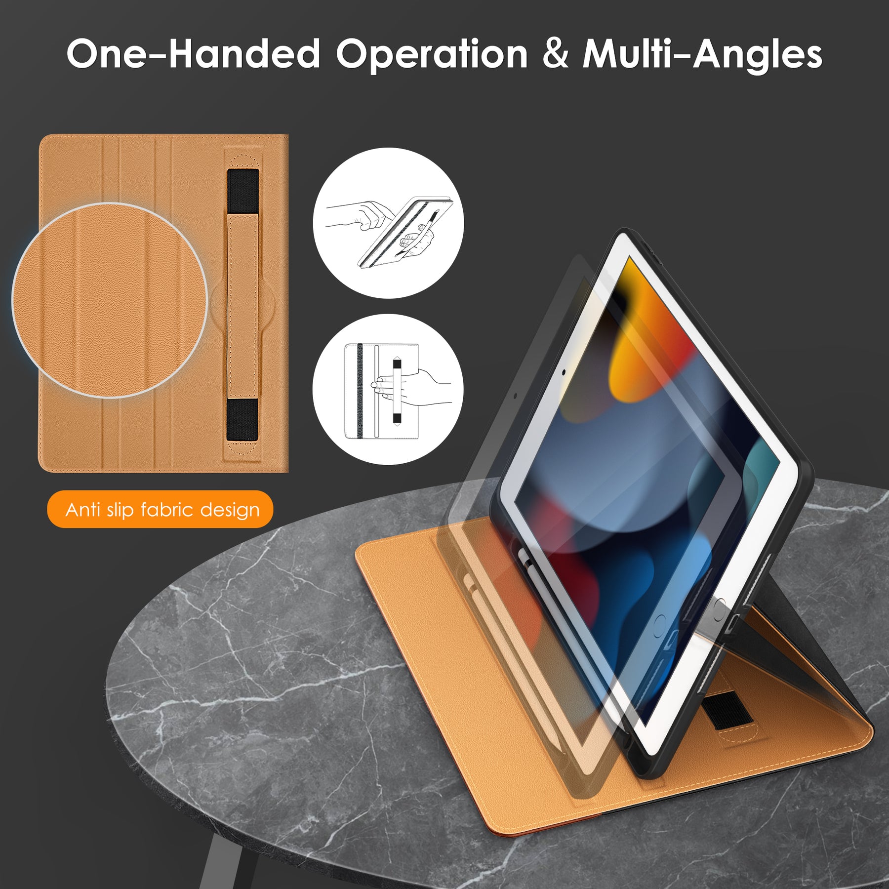 DTTO Rotating Case for iPad 9th/8th/7th Generation 10.2 Inch 2021/2020/2019, 360 Degree Rotating Premium Leather Folio Stand Protective Cover with Pencil Holder - Auto Wake/Sleep and Hand Strap, Brown