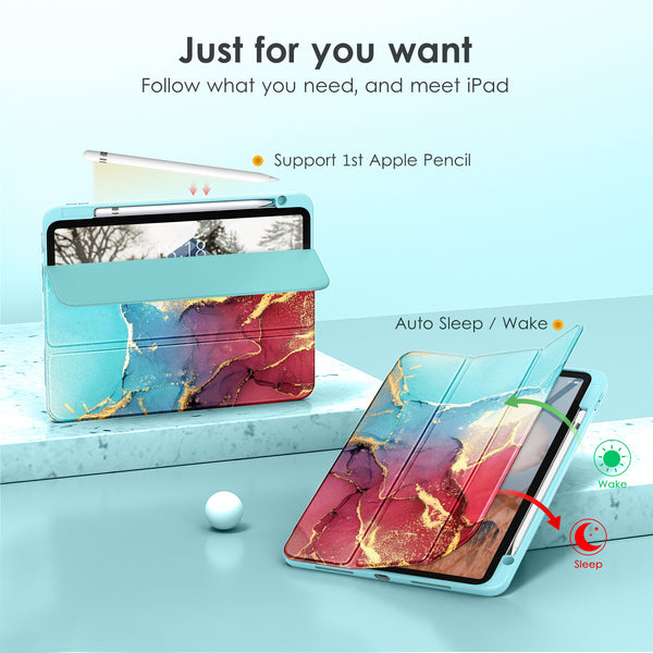 DTTOCASE iPad 10th Generation Case 2022, iPad 10.9 Inch Case with Clear Transparent Back and TPU Shockproof Frame Cover [Built-in Pencil Holder, Support Auto Sleep/Wake] -Watermelon