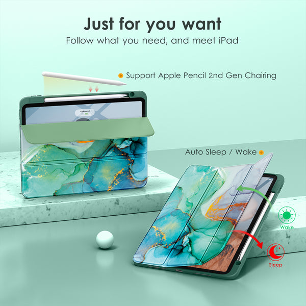 DTTOCASE for iPad Air Case 5th / 4th Generation 10.9 Inch (2022/2020),iPad Pro 11 Inch Case with Transparent Shockproof Back Cover[Built-in Pencil Holder,Auto Sleep/Wake,Camera Protection]-Blue Purple