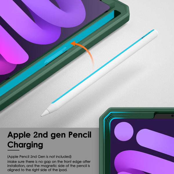 DTTO Shockproof Case for iPad Mini 6 2021, Dual Layer Full Body Tough Rugged Stand Cover Case, Built-in Screen Protector and Pencil Holder for iPad Mini 6 8.3 inch 2021 Release, Deep Black