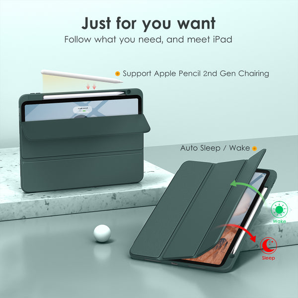 DTTOCASE for iPad Air Case 5th / 4th Generation 10.9 Inch (2022/2020),iPad Pro 11 Inch Case with Transparent Shockproof Back Cover[Built-in Pencil Holder,Auto Sleep/Wake,Camera Protection]-Blue Purple