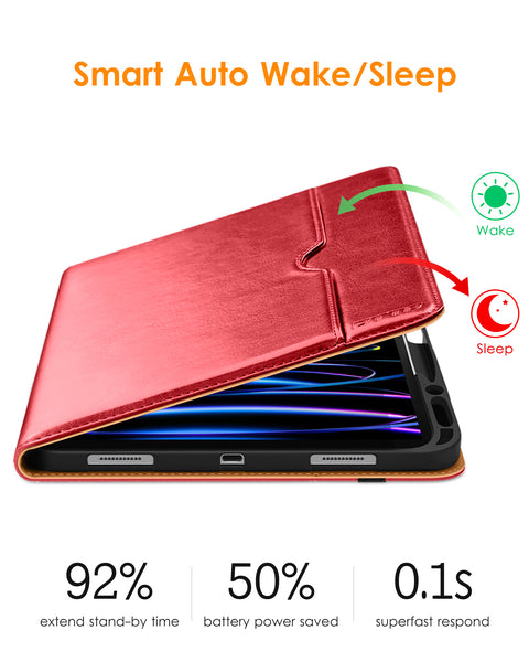 DTTO iPad Pro 12.9 6th / 5th / 4th / 3rd Generation Case 2022/2021/2020/2018, Premium Leather Folio Stand Cover with Built-in Apple Pencil Holder -Auto Wake/Sleep and Multi Viewing Angles,Brown