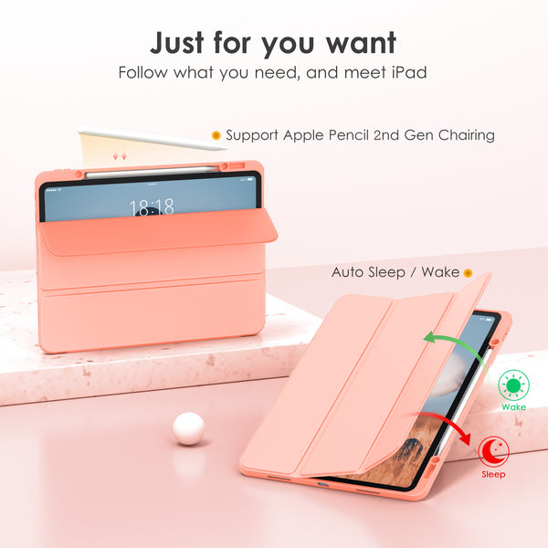 DTTOCASE iPad Pro 12.9 Case 6th / 5th / 4th / 3rd Generation 2022/2021 / 2020/2018,12.9 inch Clear Back Cover[Built-in Pencil Holder,Auto Sleep/Wake,Camera Protection] for iPad Pro-Blue Purple