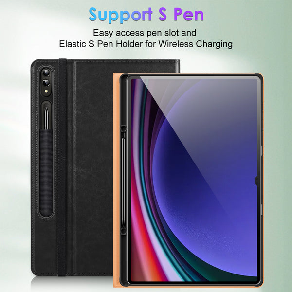 DTTO for Samsung Galaxy Tab S9 Ultra 14.6 inch Case 2023, Premium Leather Business Folio Stand Cover with S Pen Holder for Galaxy Tablet S9 Ultra 14.6’’ 2023 Model [SM-X910/X916B/X918U], Brown