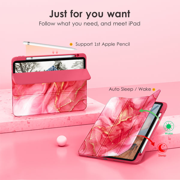 DTTOCASE iPad 10th Generation Case 2022, iPad 10.9 Inch Case with Clear Transparent Back and TPU Shockproof Frame Cover [Built-in Pencil Holder, Support Auto Sleep/Wake] -Watermelon