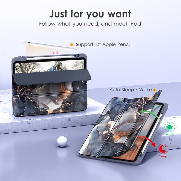 DTTOCASE iPad 10th Generation Case 2022, iPad 10.9 Inch Case with Clear Transparent Back and TPU Shockproof Frame Cover [Built-in Pencil Holder, Support Auto Sleep/Wake] -Black