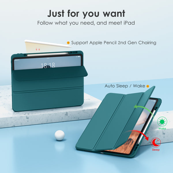 DTTOCASE iPad Pro 12.9 Case 6th / 5th / 4th / 3rd Generation 2022/2021 / 2020/2018,12.9 inch Clear Back Cover[Built-in Pencil Holder,Auto Sleep/Wake,Camera Protection] for iPad Pro-Blue Purple