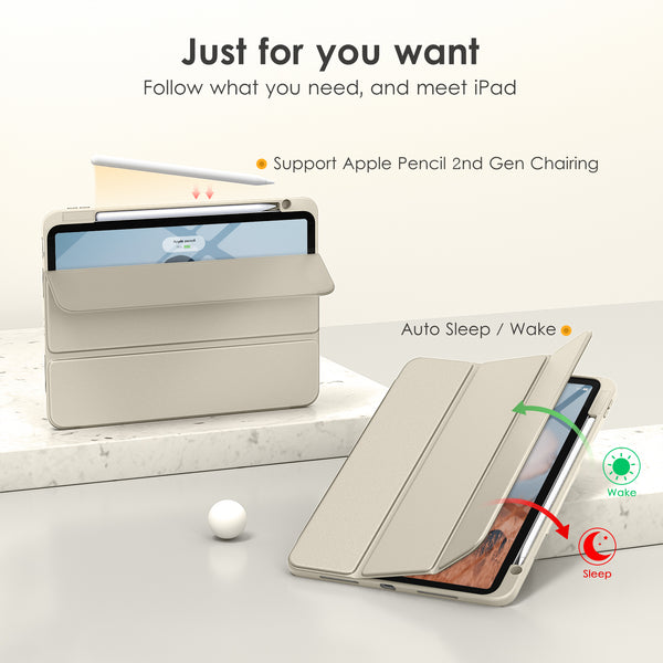 DTTOCASE for iPad Air Case 5th / 4th Generation 10.9 Inch (2022/2020),iPad Pro 11 Inch Case with Transparent Shockproof Back Cover[Built-in Pencil Holder,Auto Sleep/Wake,Camera Protection]-Blue Purple