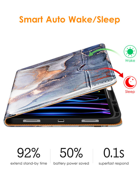 DTTO iPad Pro 12.9 6th / 5th / 4th / 3rd Generation Case 2022/2021/2020/2018, Premium Leather Folio Stand Cover with Built-in Apple Pencil Holder -Auto Wake/Sleep and Multi Viewing Angles,Brown