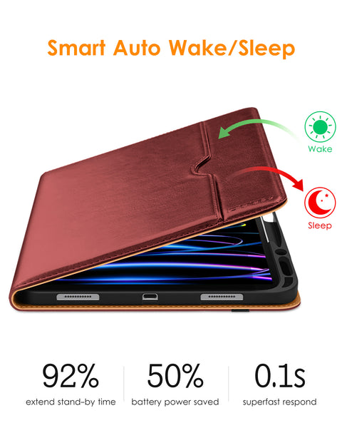 DTTO iPad Pro 12.9 6th / 5th / 4th / 3rd Generation Case 2022/2021/2020/2018, Premium Leather Folio Stand Cover with Built-in Apple Pencil Holder -Auto Wake/Sleep and Multi Viewing Angles,Brown