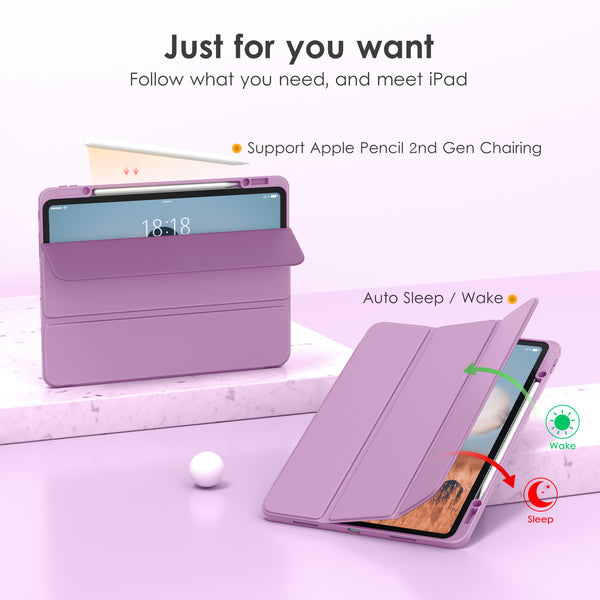 DTTOCASE iPad Pro 12.9 Case 6th / 5th / 4th / 3rd Generation 2022/2021 / 2020/2018,12.9 inch Clear Back Cover[Built-in Pencil Holder,Auto Sleep/Wake,Camera Protection] for iPad Pro-Blue Purple