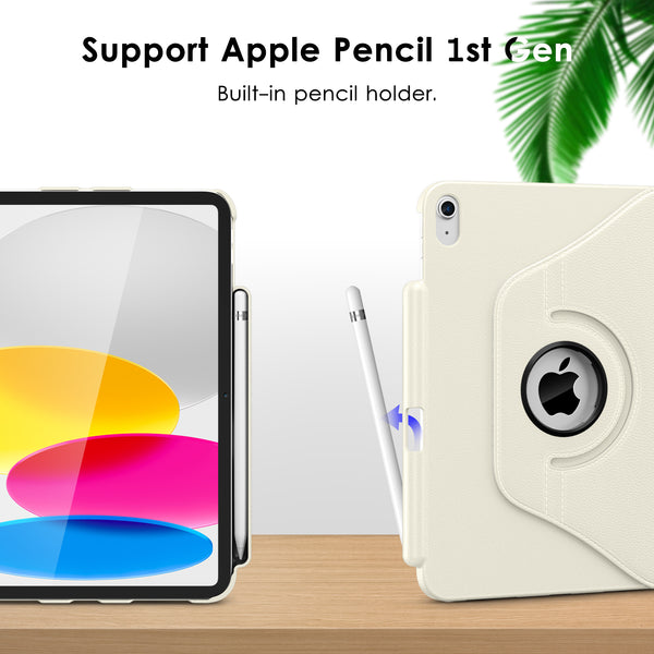 DTTOCASE Rotating Case for iPad 10th Generation 2022, 10.9 Inch iPad Smart Folio Leather Cover with Pencil Holder, 360 Degree Rotating Protective Stand，and Close Strip - Brown