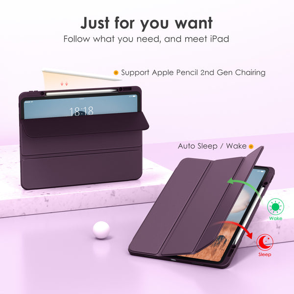 DTTOCASE iPad Pro 12.9 Case 6th / 5th / 4th / 3rd Generation 2022/2021 / 2020/2018,12.9 inch Clear Back Cover[Built-in Pencil Holder,Auto Sleep/Wake,Camera Protection] for iPad Pro-Blue Purple