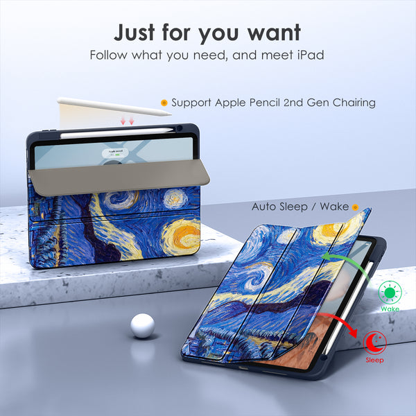 DTTOCASE for iPad Air Case 5th / 4th Generation 10.9 Inch (2022/2020),iPad Pro 11 Inch Case with Transparent Shockproof Back Cover[Built-in Pencil Holder,Auto Sleep/Wake,Camera Protection]-Blue Purple