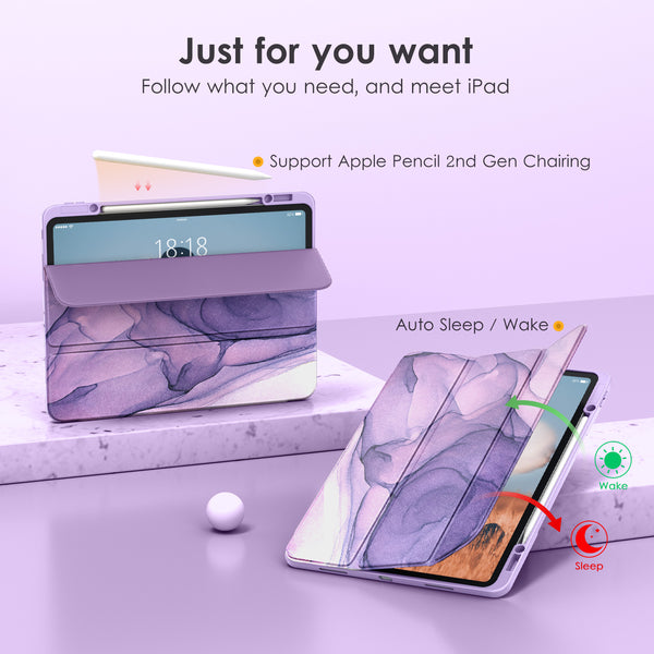 DTTOCASE iPad Pro 12.9 Case 6th / 5th / 4th / 3rd Generation 2022/2021 / 2020/2018,12.9 inch Clear Back Cover[Built-in Pencil Holder,Auto Sleep/Wake,Camera Protection] for iPad Pro-Blue Purple