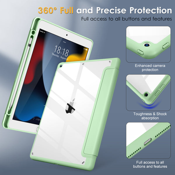 DTTO for iPad 9th/8th/7th Generation 10.2 inch 2021/2020/2019 Case, Lightweight Smart Trifold Stand with Hard PC Clear Transparent Back Shockproof Cover with Pencil Holder - Black