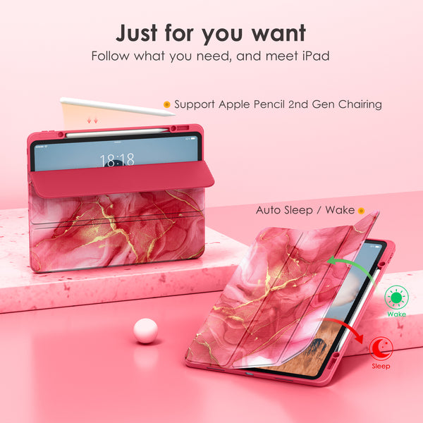 DTTOCASE iPad Pro 12.9 Case 6th / 5th / 4th / 3rd Generation 2022/2021 / 2020/2018,12.9 inch Clear Back Cover[Built-in Pencil Holder,Auto Sleep/Wake,Camera Protection] for iPad Pro-Blue Purple