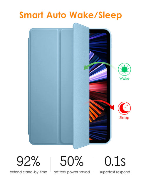 DTTO iPad Pro 12.9 case 2021 [Full Body Protection+Apple 2nd Pencil Charging+ Auto Sleep/Wake] Soft TPU Smart Back Cover Case, Ice Blue