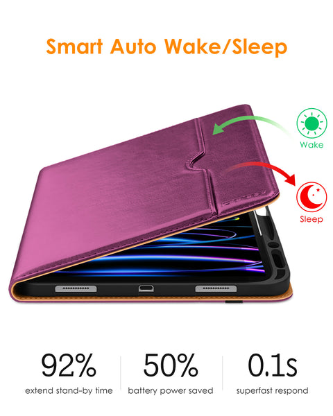 DTTO iPad Pro 12.9 6th / 5th / 4th / 3rd Generation Case 2022/2021/2020/2018, Premium Leather Folio Stand Cover with Built-in Apple Pencil Holder -Auto Wake/Sleep and Multi Viewing Angles,Brown