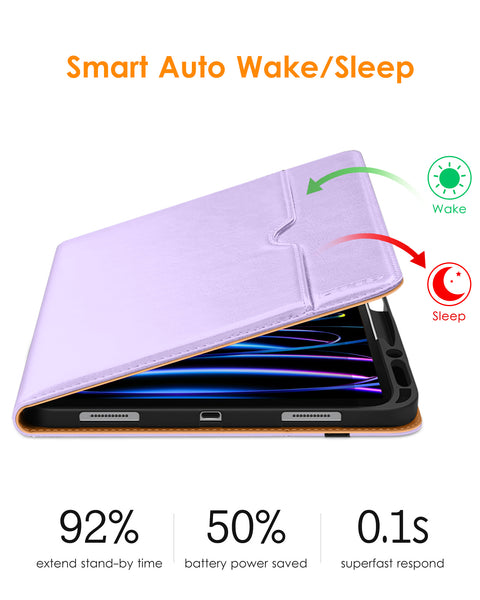 DTTO iPad Pro 12.9 6th / 5th / 4th / 3rd Generation Case 2022/2021/2020/2018, Premium Leather Folio Stand Cover with Built-in Apple Pencil Holder -Auto Wake/Sleep and Multi Viewing Angles,Brown